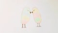 Two cute birds are kissing. Drawing with colored pencils on white paper. Love card Royalty Free Stock Photo