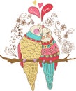 Two cute birds in love, colorful illustration