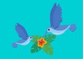 Two cute blue flying colibri