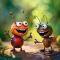 Two cute cartoon bugs are standing next to each other, AI Royalty Free Stock Photo