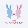 Happy Valentine`s Day greeting card with cute couple of bunnies vector