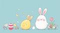 Two cute bunny and easter egg characters are standing next to each other, AI Royalty Free Stock Photo