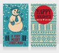 Two cute cards for very merry christmas with smiling snowman