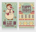 Two cute cards for very merry christmas with smiling snowman