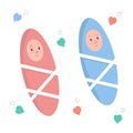 Two cute cartoon babies, a baby girl and a baby boy. Isolated vector illustration. Royalty Free Stock Photo