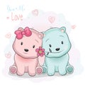 Two cute cartoon bears boy and girl on love background Royalty Free Stock Photo