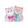 Two cute cartoon cat with gift box vector graphic illustration