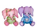 Two cute cartoon elephants, boy and girl. Royalty Free Stock Photo