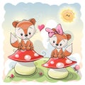 Two Cute Cartoon Foxes Royalty Free Stock Photo