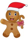 Cartoon Gingerbread Man with Santa Hat