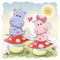 Two Cute Cartoon Hippos Royalty Free Stock Photo