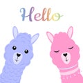 Two cute cartoon llamas in blue and pink. Royalty Free Stock Photo