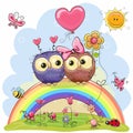 Two Owls are sitting on the rainbow Royalty Free Stock Photo