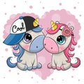 Two Cartoon Unicorns on a heart background