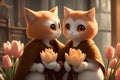 Two cute cats in love, AI generated 3D illustration