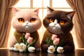 Two cute cats in love, AI generated 3D illustration