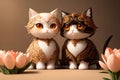 Two cute cats in love, AI generated 3D illustration