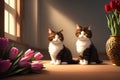 Two cute cats in love, AI generated 3D illustration Royalty Free Stock Photo