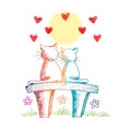 Two cute cats in love.