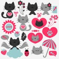 Two cute cats set of romantic elements Royalty Free Stock Photo