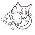 Two cute cats together/moon and stars/ love Royalty Free Stock Photo