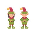 Two cute Christmas elves, male and female. Santa Claus elf icon Royalty Free Stock Photo