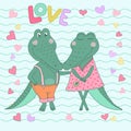 Two cute crocodiles fallen in love