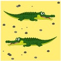 Two cute crocodiles lie on the beach