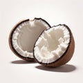 Two cute cutted coconuts on a white background