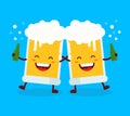 Two cute dancing fun friend drunk beer glasses