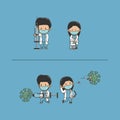 two cute doctors fighting virus illustration, vaccine illustration