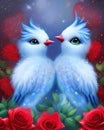 Two Cute Fluffy Blue Valentine Love Birds