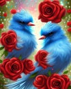 Two Cute Fluffy Blue Valentine Love Birds