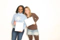 Two cute girls holding blank signs