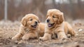 Two cute golden retriever puppies playing Royalty Free Stock Photo