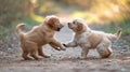 Two cute golden retriever puppies playing Royalty Free Stock Photo