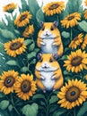 two cute hamsters in sunflowers