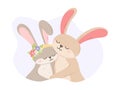 Two cute Hugging Hares. Vector isolated flat illustration of animal couple in love