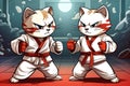 Two cute karate fighters cats in the ring