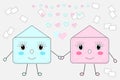 Two cute kawaii envelopes a boy and a girl holding hands, a symbol of love and friendship Royalty Free Stock Photo