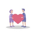 Two Cute Kids Holding A Big Pink Heart, White Background