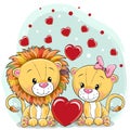 Two Lions with hearts on a blue background Royalty Free Stock Photo