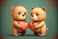 Two cute little bears with heart. Valentine\'s gift card concept