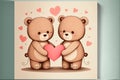 Two cute little bears with heart. Valentine\'s gift card concept