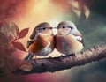 Two cute little birds sitting on the branch. Valentine Day card Royalty Free Stock Photo