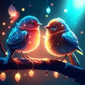 Two cute little birds sitting on a branch in the winter. Vector illustration. AI Generated Royalty Free Stock Photo