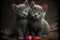 Two cute little kittens with heart. Valentine& x27;s gift card concept. Generative AI Royalty Free Stock Photo