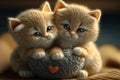 Two cute little kittens with heart. Valentine& x27;s gift card concept. Generative AI Royalty Free Stock Photo