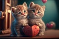 Two cute little kittens with heart. Valentine\'s gift card concept Royalty Free Stock Photo