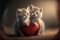 Two cute little kittens with heart. Valentine\'s gift card concept Royalty Free Stock Photo